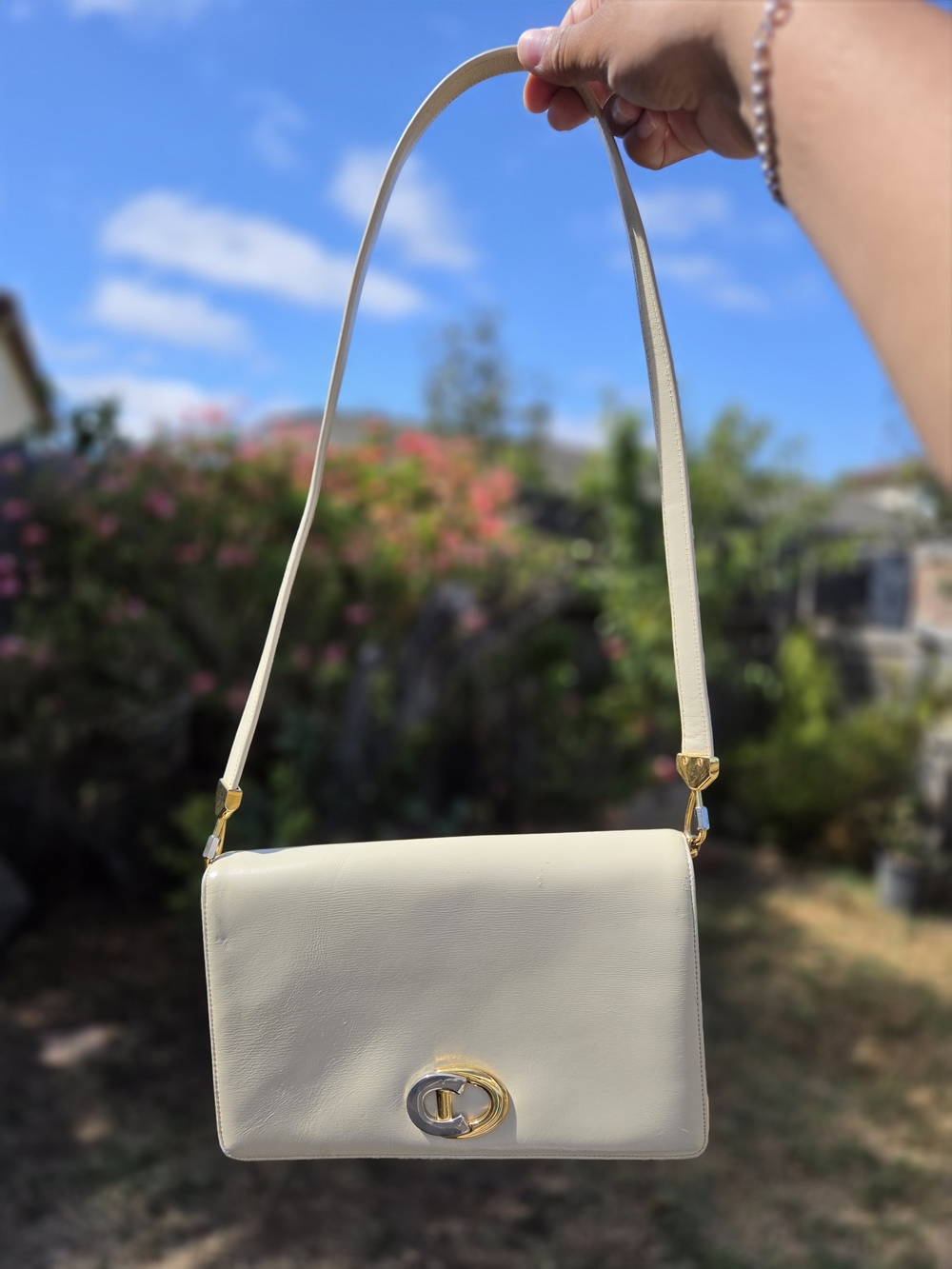 Vintage Christian Dior white shoulder bag 1970s -1980s